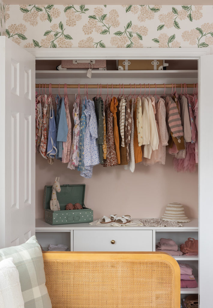 Playful garden inspired girls bedroom closet