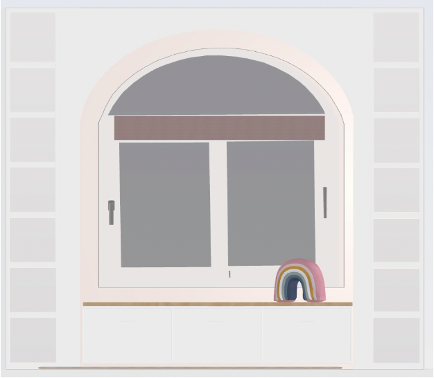 Garden bedroom arched window built-in drawing