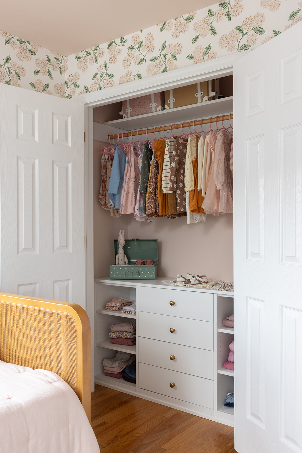 Playful garden inspired girls bedroom closet