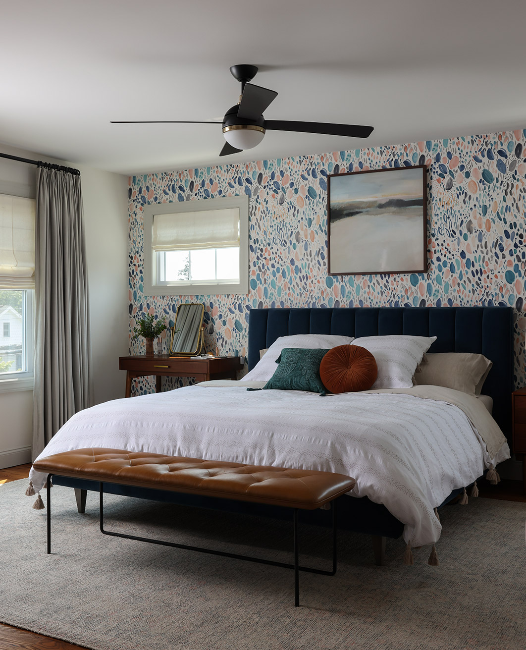 Vibrant Suburban Chic Primary Bedroom